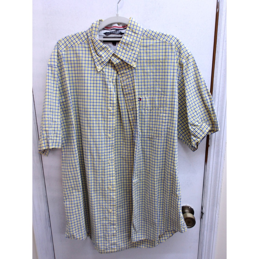 Tommy Hilfiger Mens Plaid Button Down Shirt Blue Yellow White Cotton Med /#26371